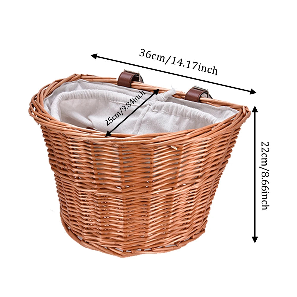 New Bicycle Basket Wicker Woven Bike Front Handlebar Pet Dog Cat Basket Small Container For Pet Carrier Shopping Drawstring Bag
