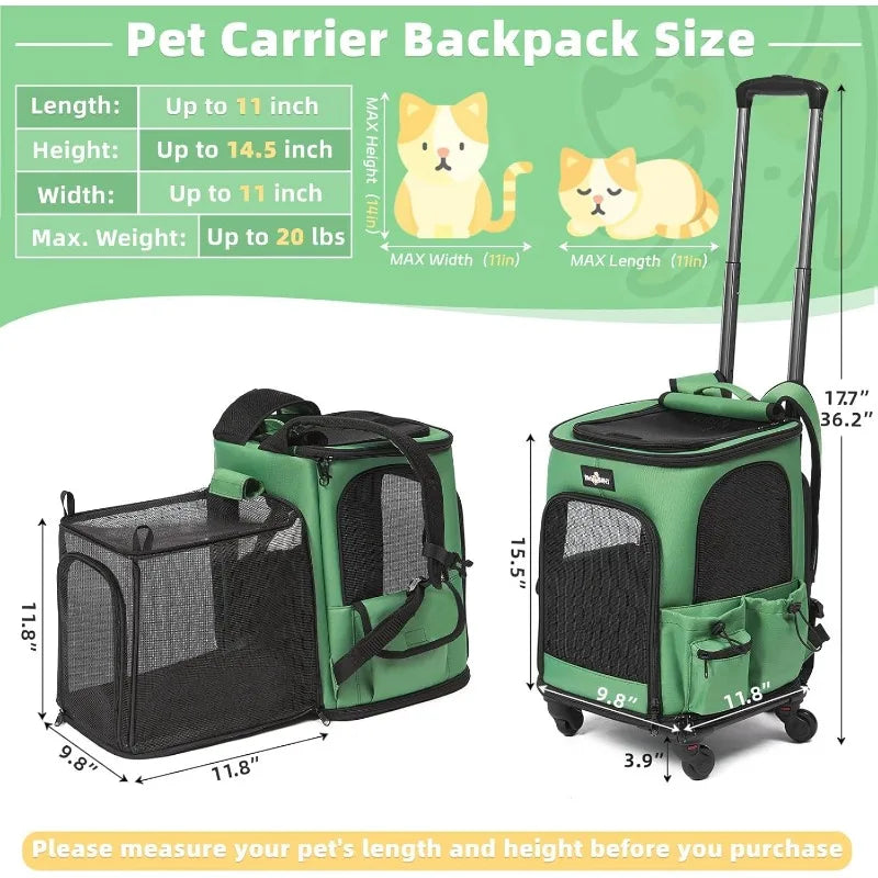 Cat Carrier Backpack -  Rolling Pet Carrier