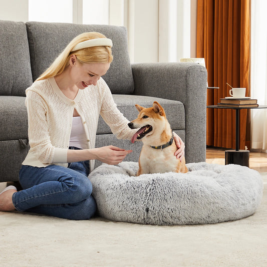 Round Fluffy Plush Dog Bed