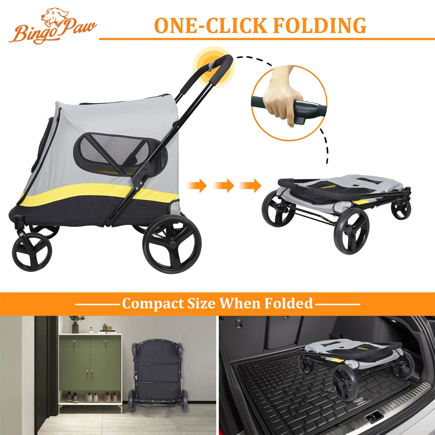 Large Folding Pet Stroller - Universal Wheels - Shock Absorber