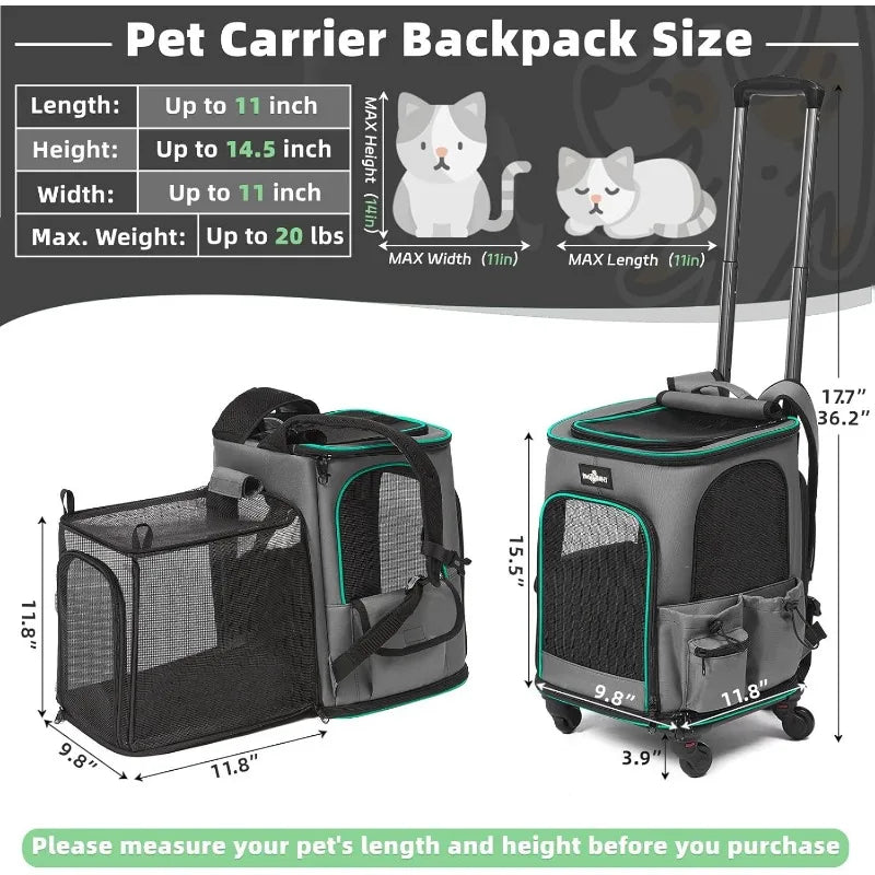 Cat Carrier Backpack -  Rolling Pet Carrier