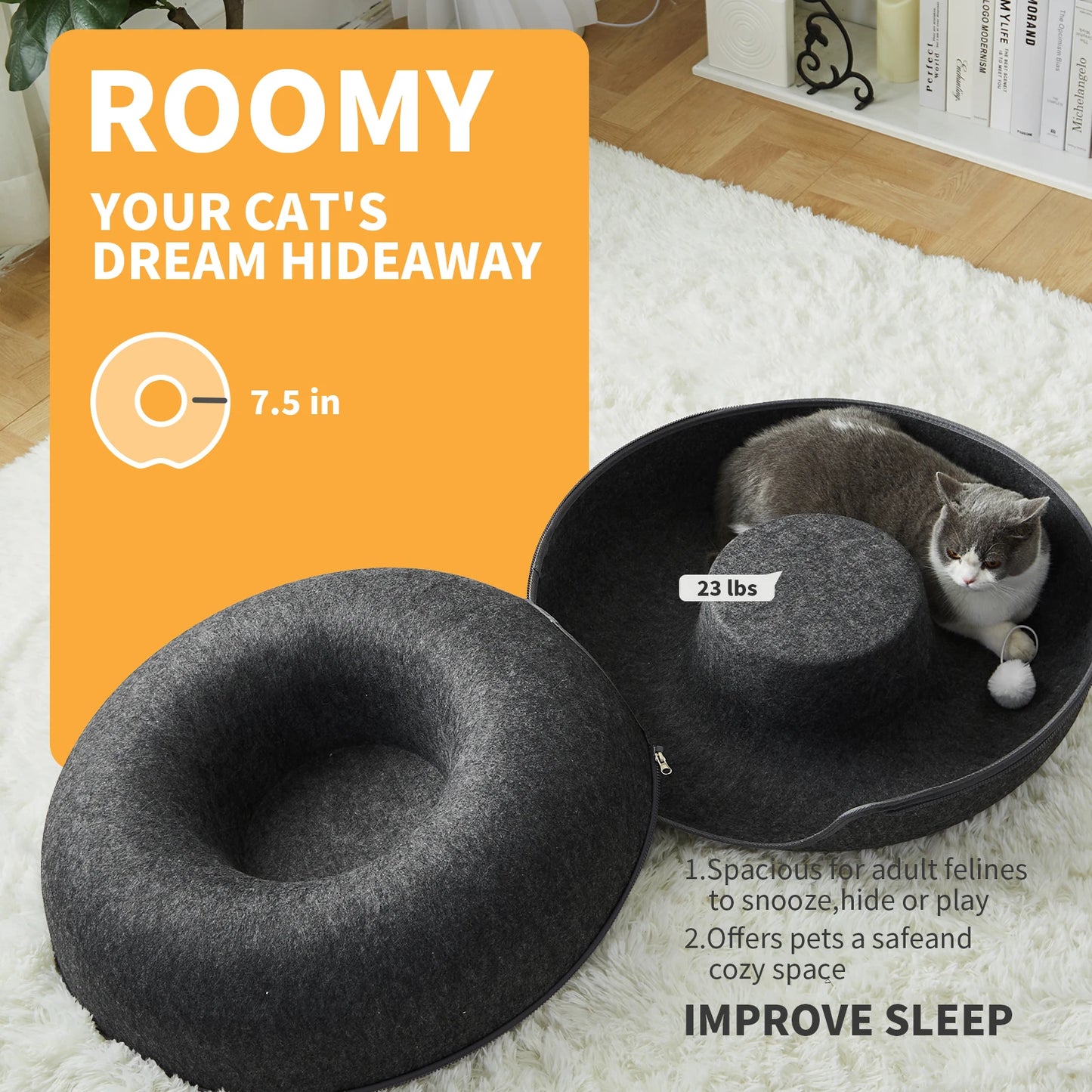 Large Donut Cat Bed -  Peekaboo Cat Cave