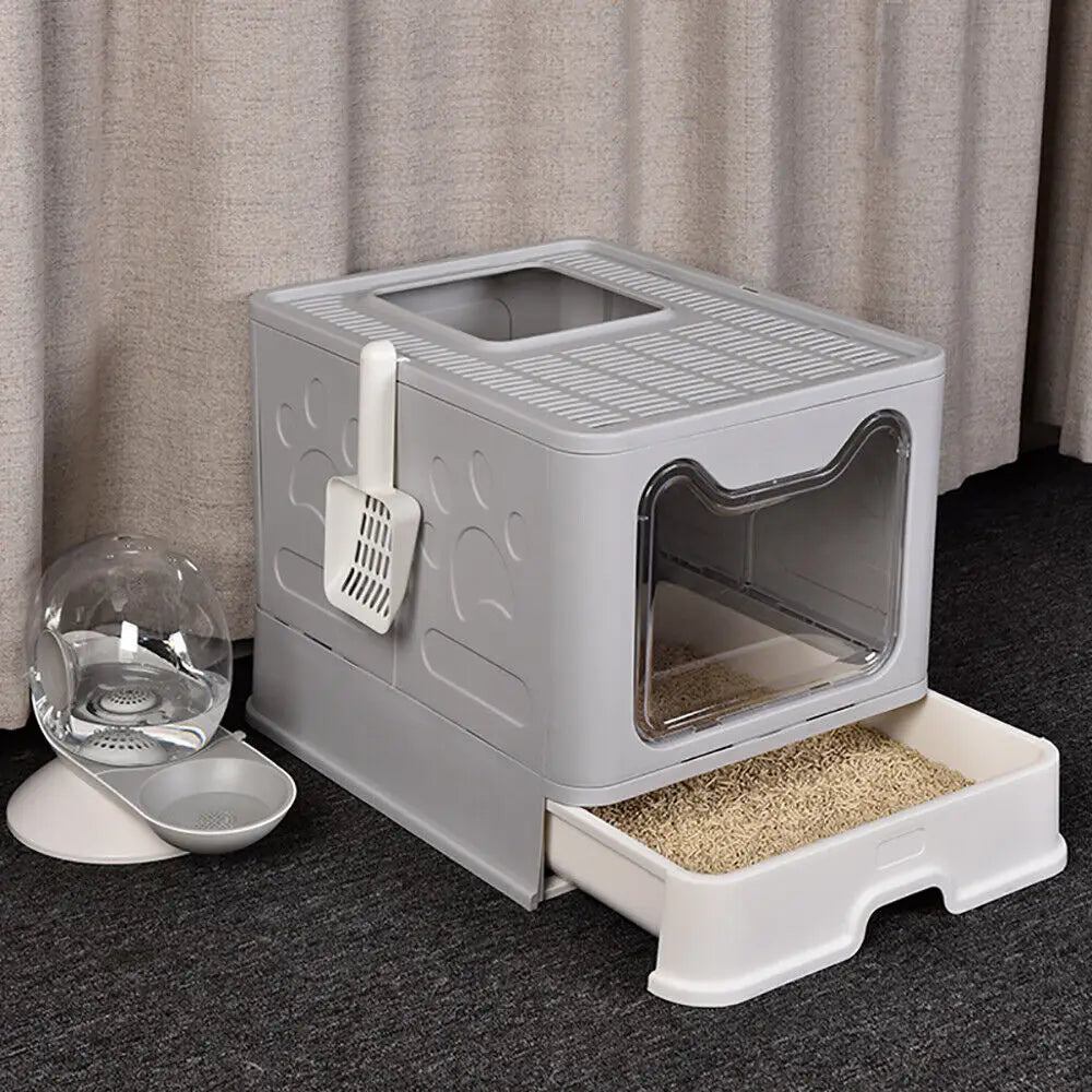 Large Foldable Cat Litter Box - Front Entry & Top Exit