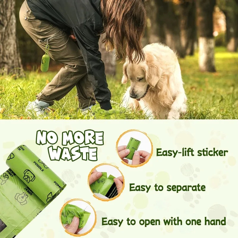 Dog Poop Bag Set with Dispenser & Leash Clip