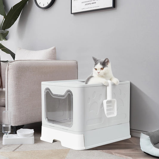 Large Foldable Cat Litter Box - Front Entry & Top Exit