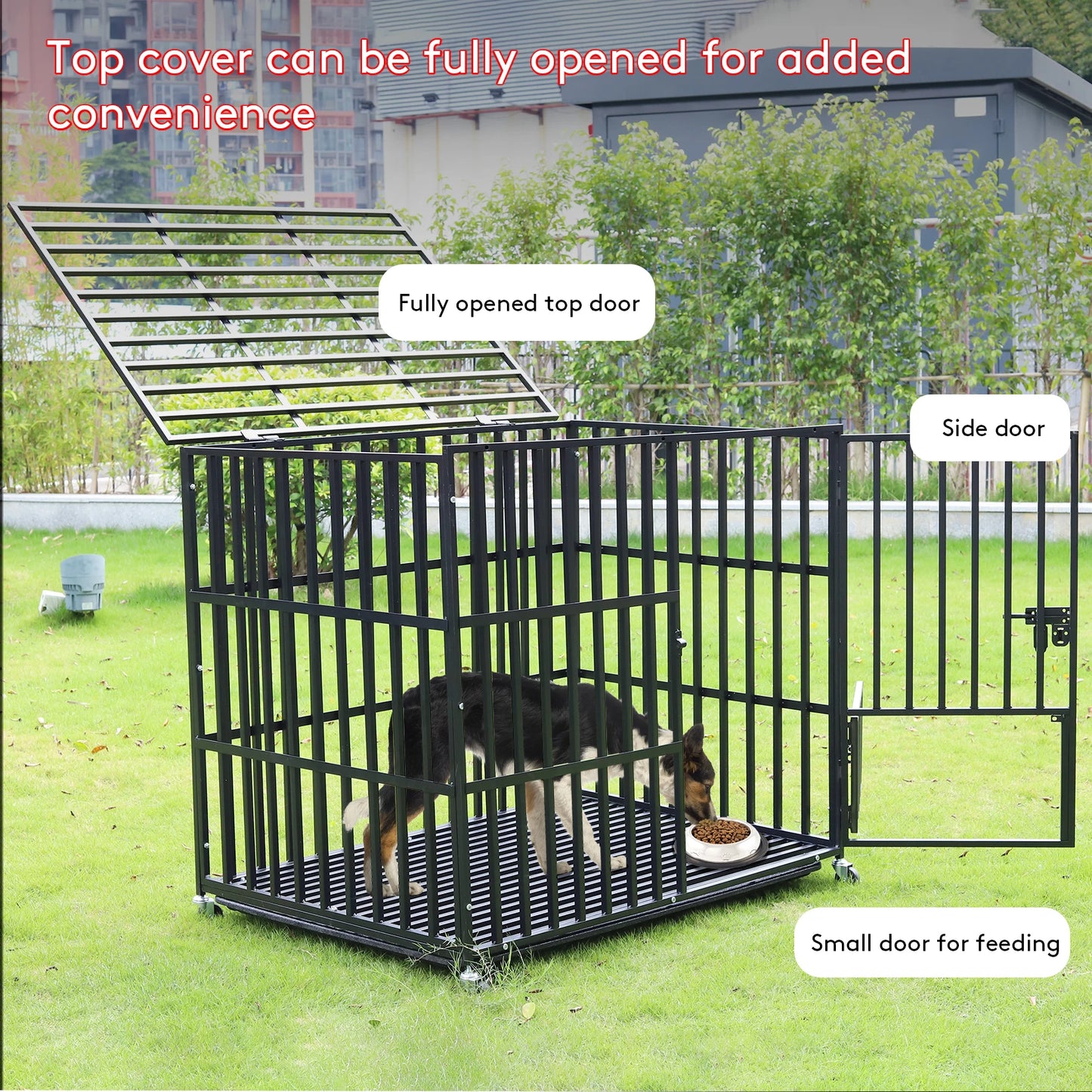 Heavy Duty Large Dog Crate - 3 Doors and Removable Tray