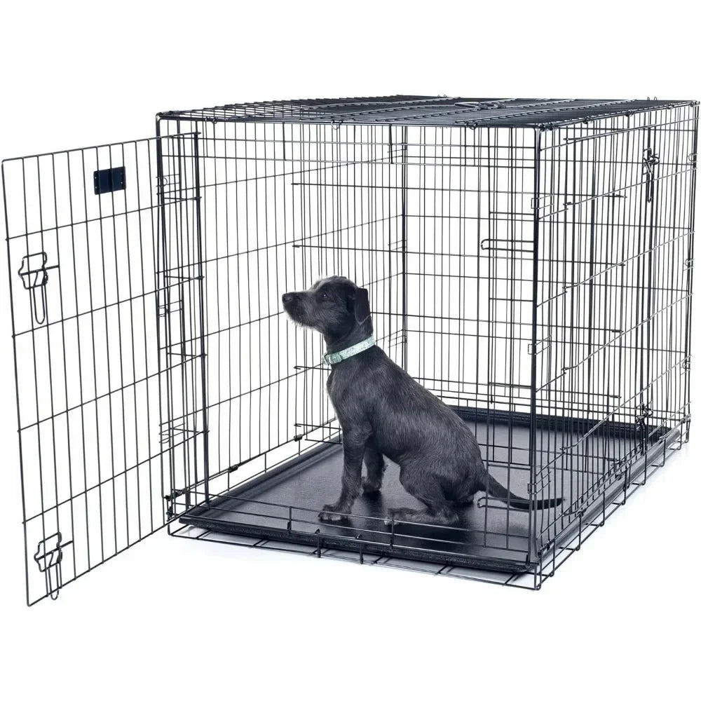 Foldable Large Dog Crate - 2 Door Pet Kennel